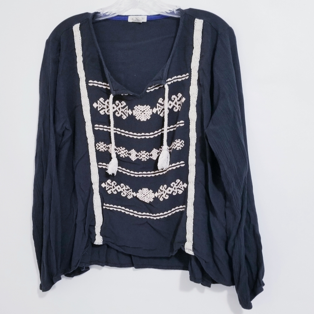 Bohemian Navy Woman XL Loose Long Sleeve Top